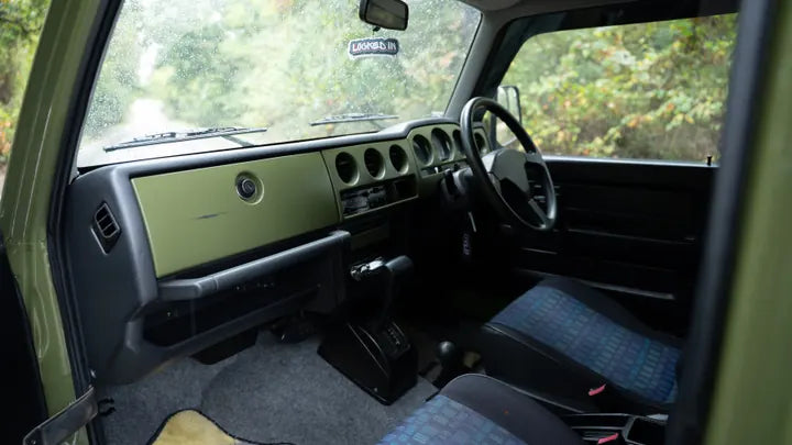 Suzuki Jimny dashboard with right-hand-drive steering and manual gear lever